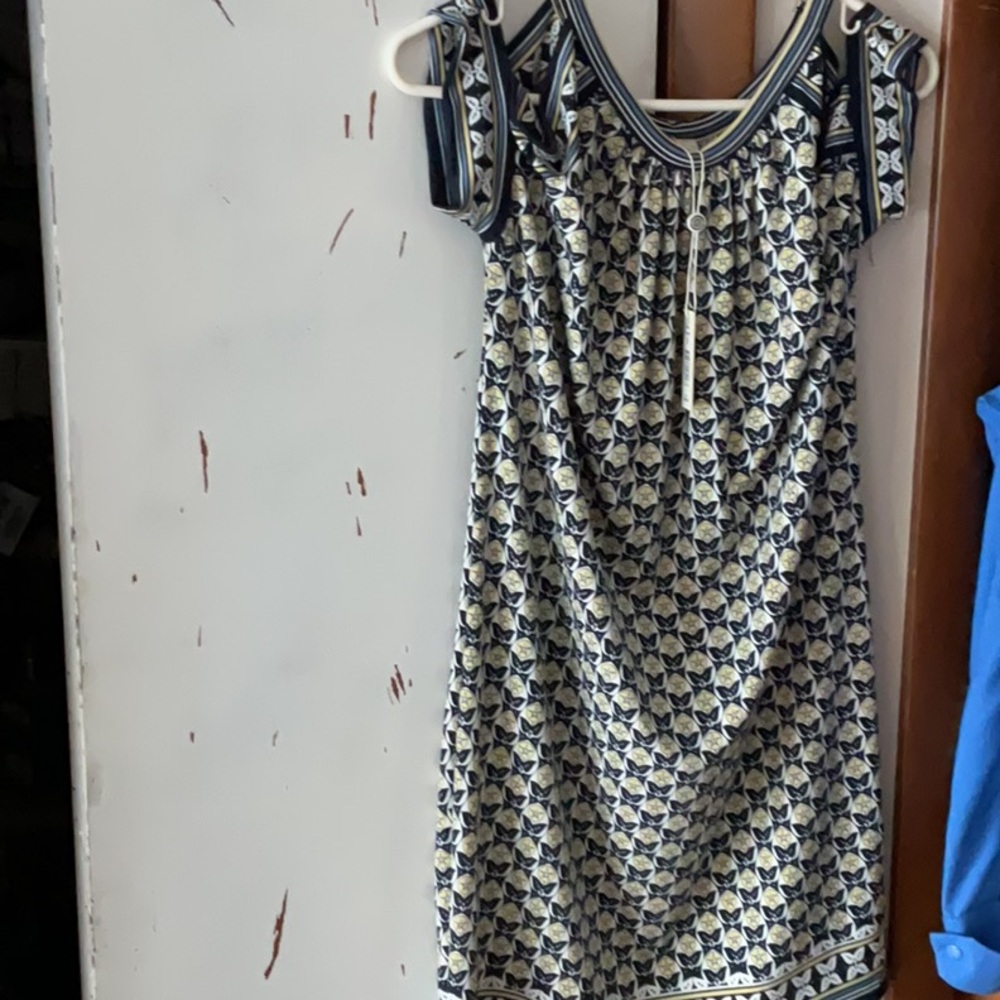 Max Studio Navy and Cream Patterned Dress